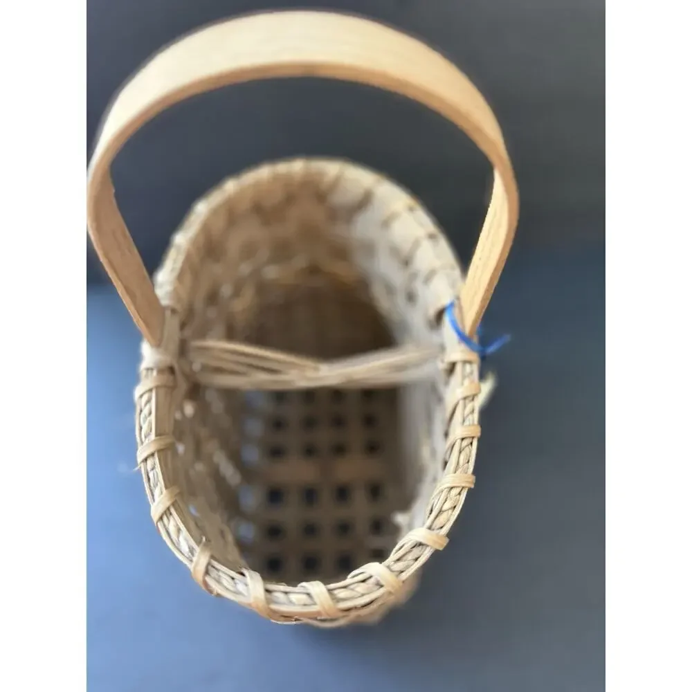 Handwoven Slatwood Wine Bottle Basket Woods Lot Creations Brown Cottagecore